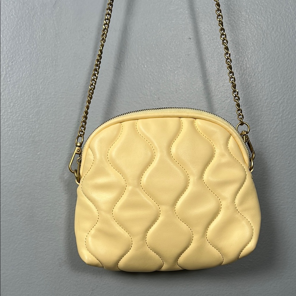 Zara Quilted Faux Leather Lemon Yellow Crossbody Chain Strap Small Bag